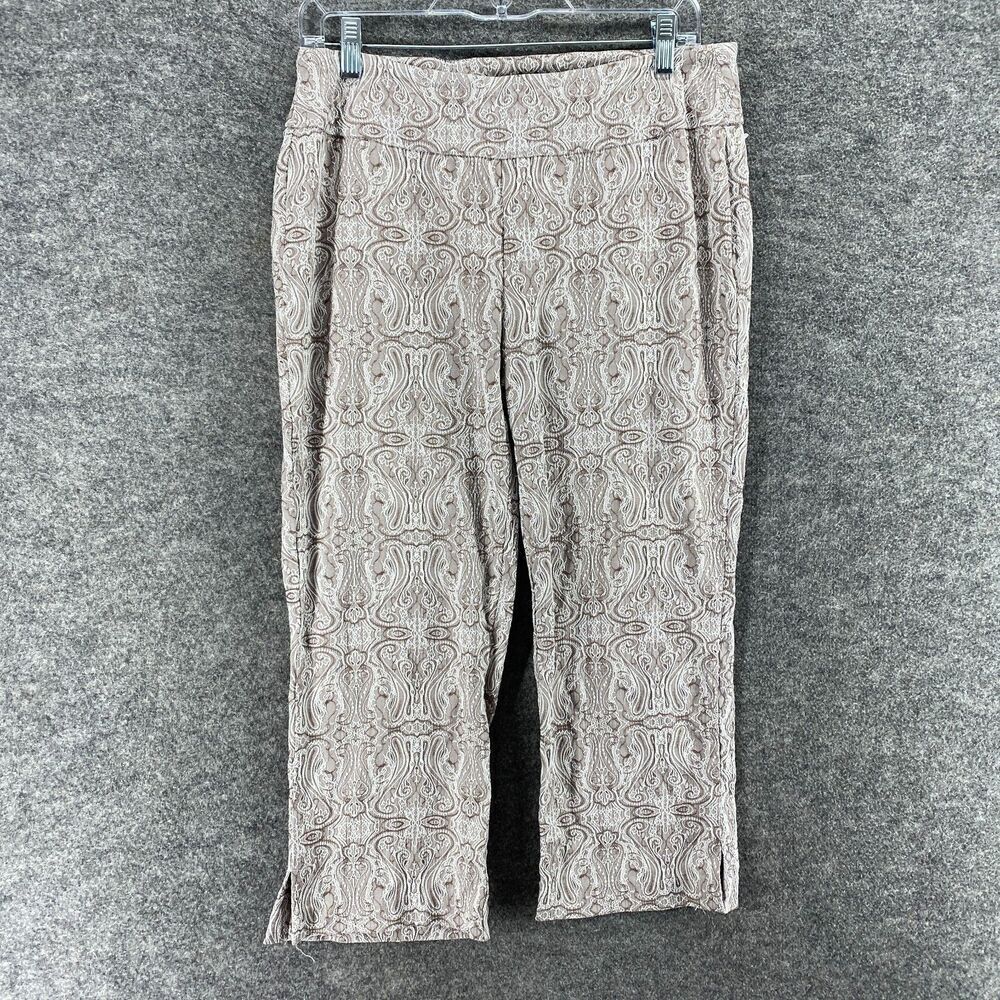 Lulu B Cropped Pants Women 14 Gray Geometric High Rise Flat Front Pull On Rayon